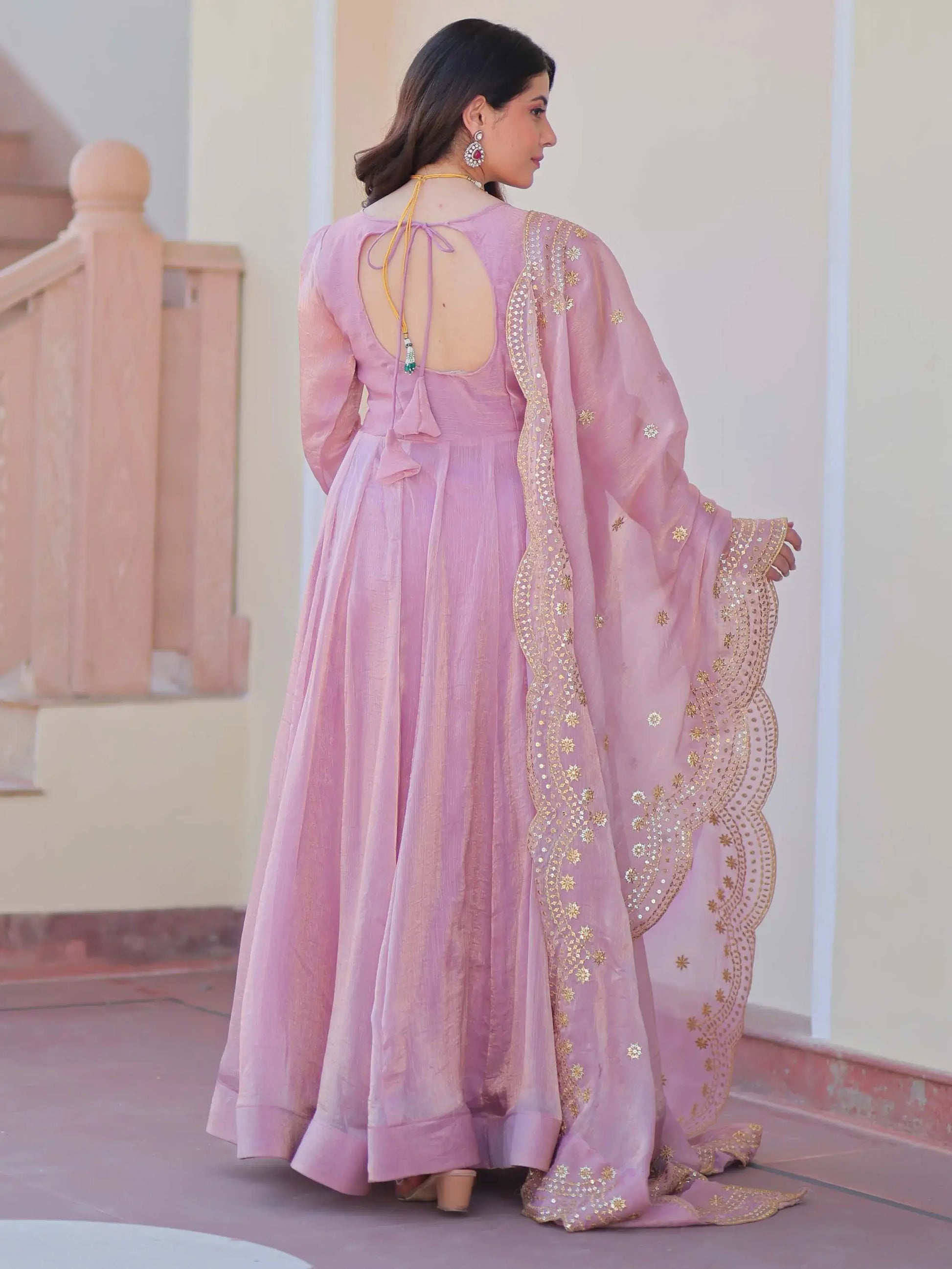 Fabulous Pink Chiffon Festival Wear Gown With Sequin Dupatta - Zeel Clothing