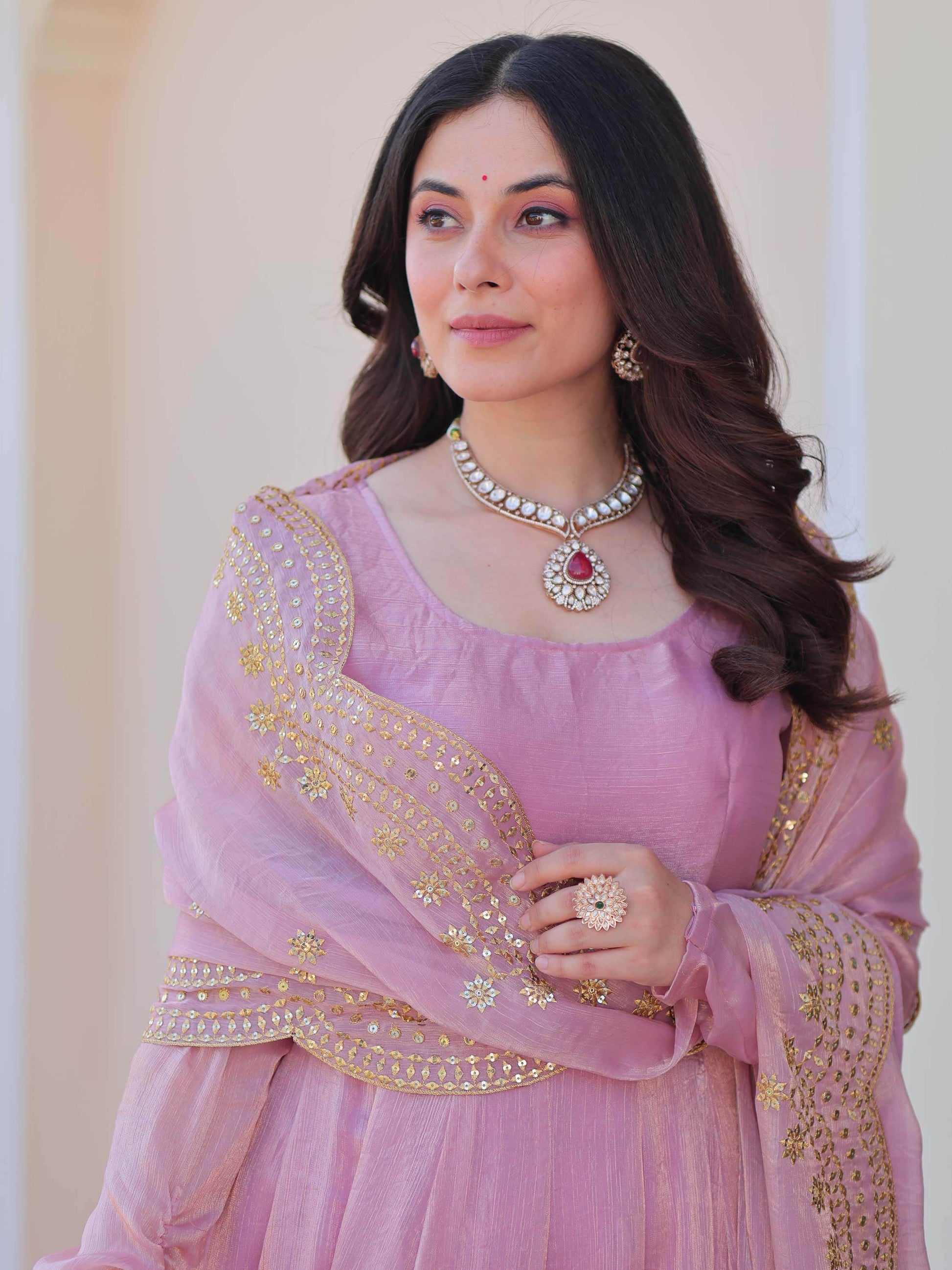 Fabulous Pink Chiffon Festival Wear Gown With Sequin Dupatta - Zeel Clothing