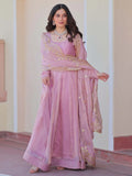 Fabulous Pink Chiffon Festival Wear Gown With Sequin Dupatta - Zeel Clothing