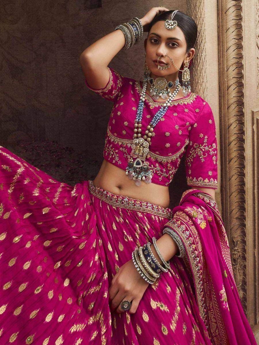 Fabulous Pink Embroidered Organza Wedding Wear Lehenga Choli - Zeel Clothing