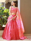 Fabulous Pink Embroidery Chinon Wedding Lehenga Choli With Dupatta - Zeel Clothing