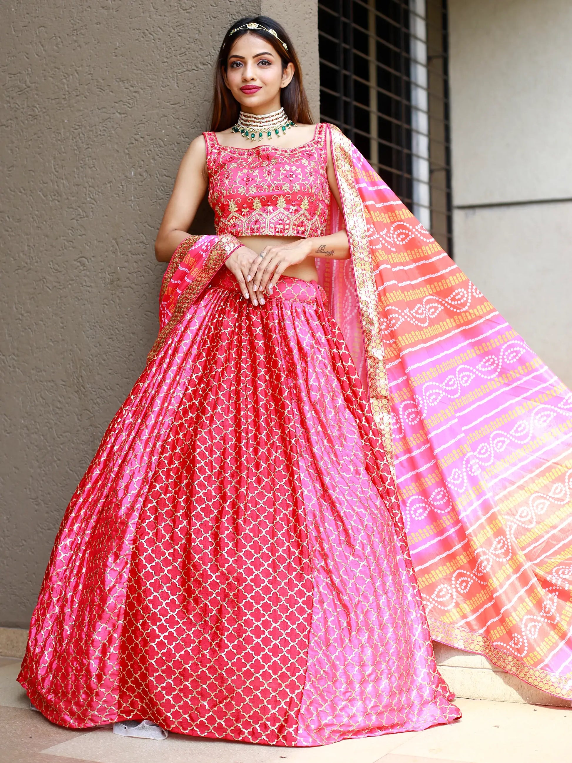 Fabulous Pink Embroidery Chinon Wedding Lehenga Choli With Dupatta - Zeel Clothing
