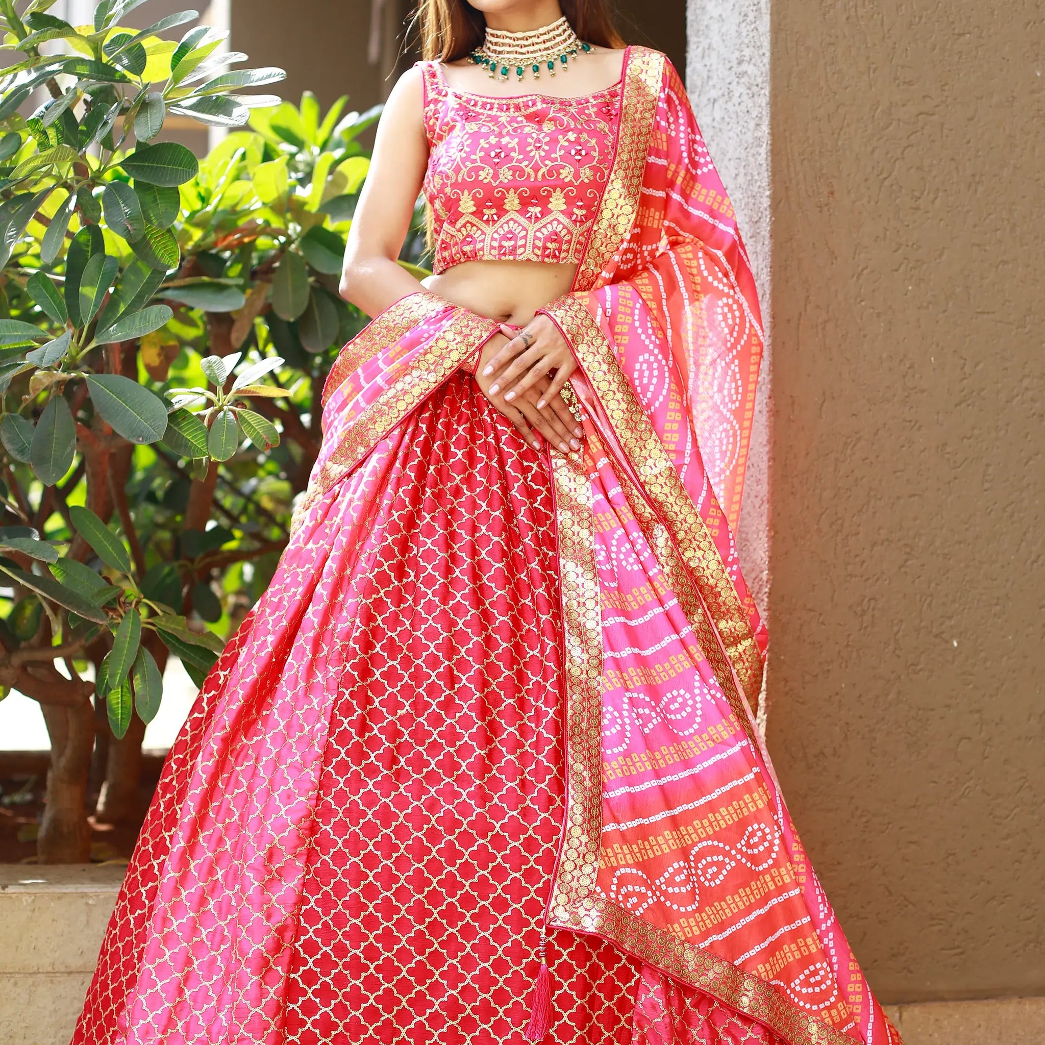 Fabulous Pink Embroidery Chinon Wedding Lehenga Choli With Dupatta - Zeel Clothing