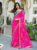 Fabulous Pink Georgette Festival Wear Gotta Patti Saree With Blouse - Zeel Clothing