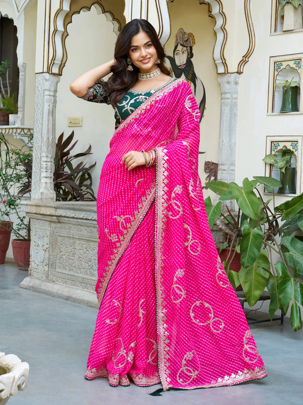 Fabulous Pink Georgette Festival Wear Gotta Patti Saree With Blouse - Zeel Clothing