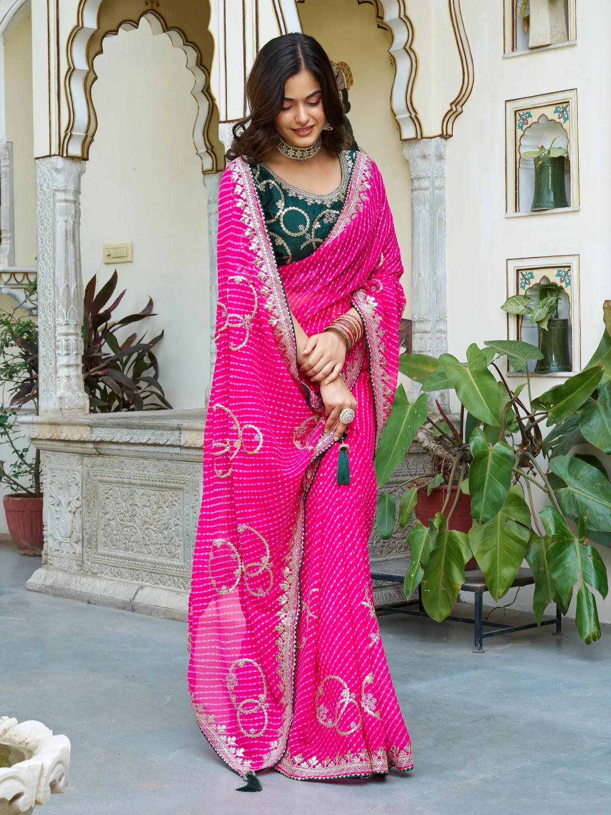 Fabulous Pink Georgette Festival Wear Gotta Patti Saree With Blouse - Zeel Clothing