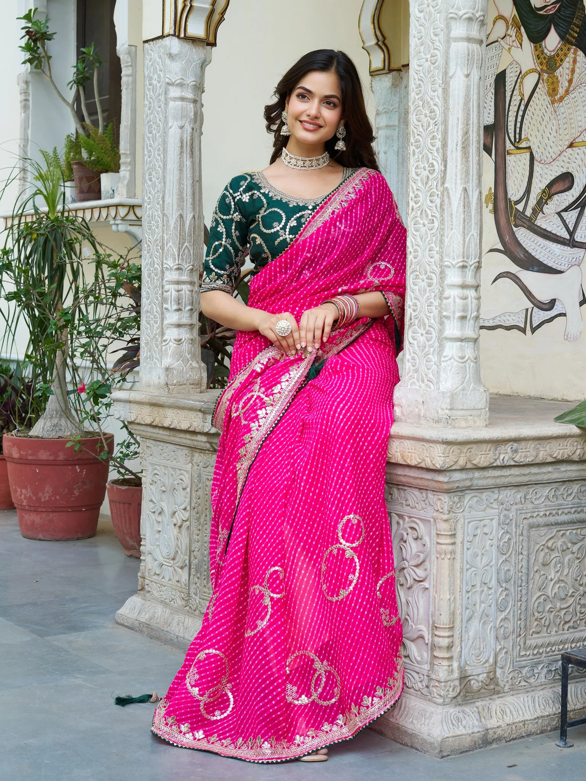 Fabulous Pink Georgette Festival Wear Gotta Patti Saree With Blouse - Zeel Clothing