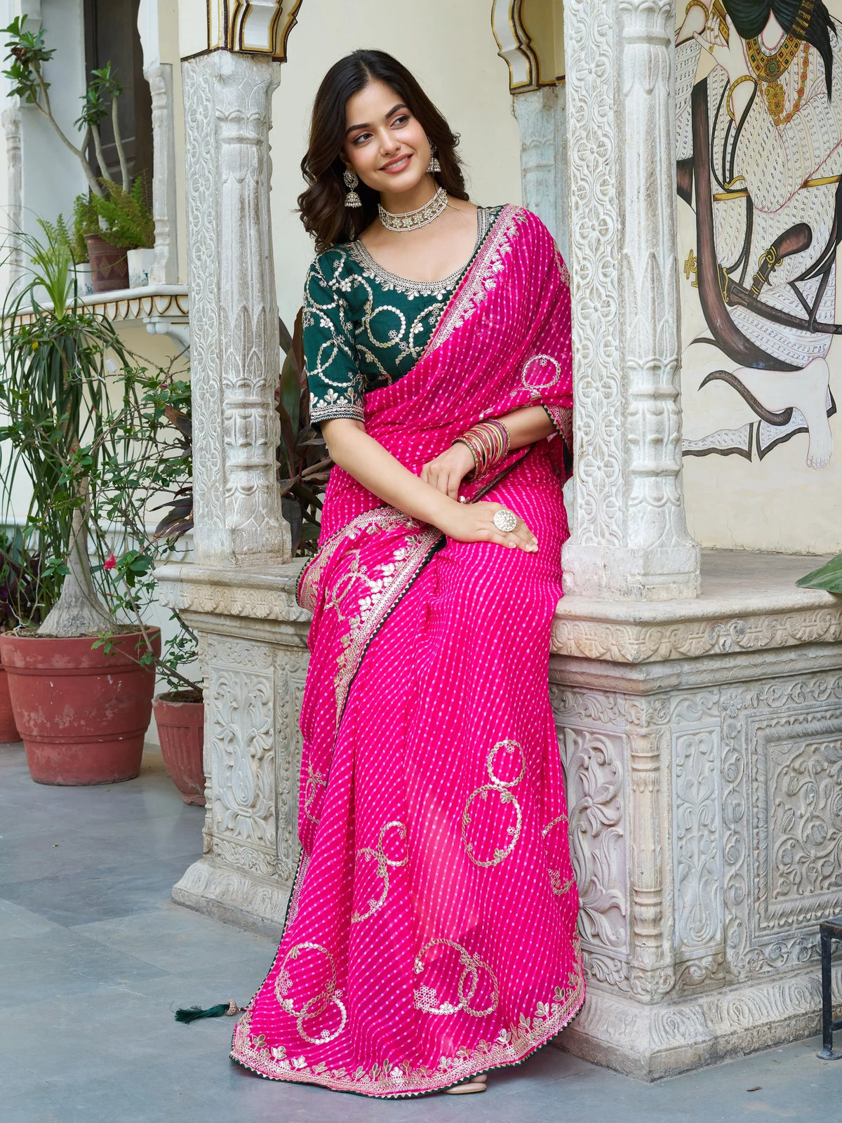 Fabulous Pink Georgette Festival Wear Gotta Patti Saree With Blouse - Zeel Clothing