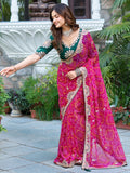 Fabulous Pink Georgette Pure Bandhani Festive Wear Saree With Blouse - Zeel Clothing