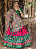 Fabulous Pink Green Patola Printed Silk Garba Wear Lehenga Choli - Zeel Clothing