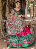 Fabulous Pink Green Patola Printed Silk Garba Wear Lehenga Choli - Zeel Clothing