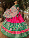 Fabulous Pink Green Patola Printed Silk Garba Wear Lehenga Choli - Zeel Clothing