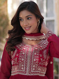 Fabulous Pink Pearl Work Georgette Festive Wear Gown With Dupatta - Zeel Clothing