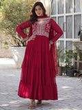 Fabulous Pink Pearl Work Georgette Festive Wear Gown With Dupatta - Zeel Clothing