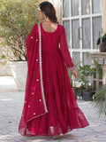 Fabulous Pink Pearl Work Georgette Festive Wear Gown With Dupatta - Zeel Clothing