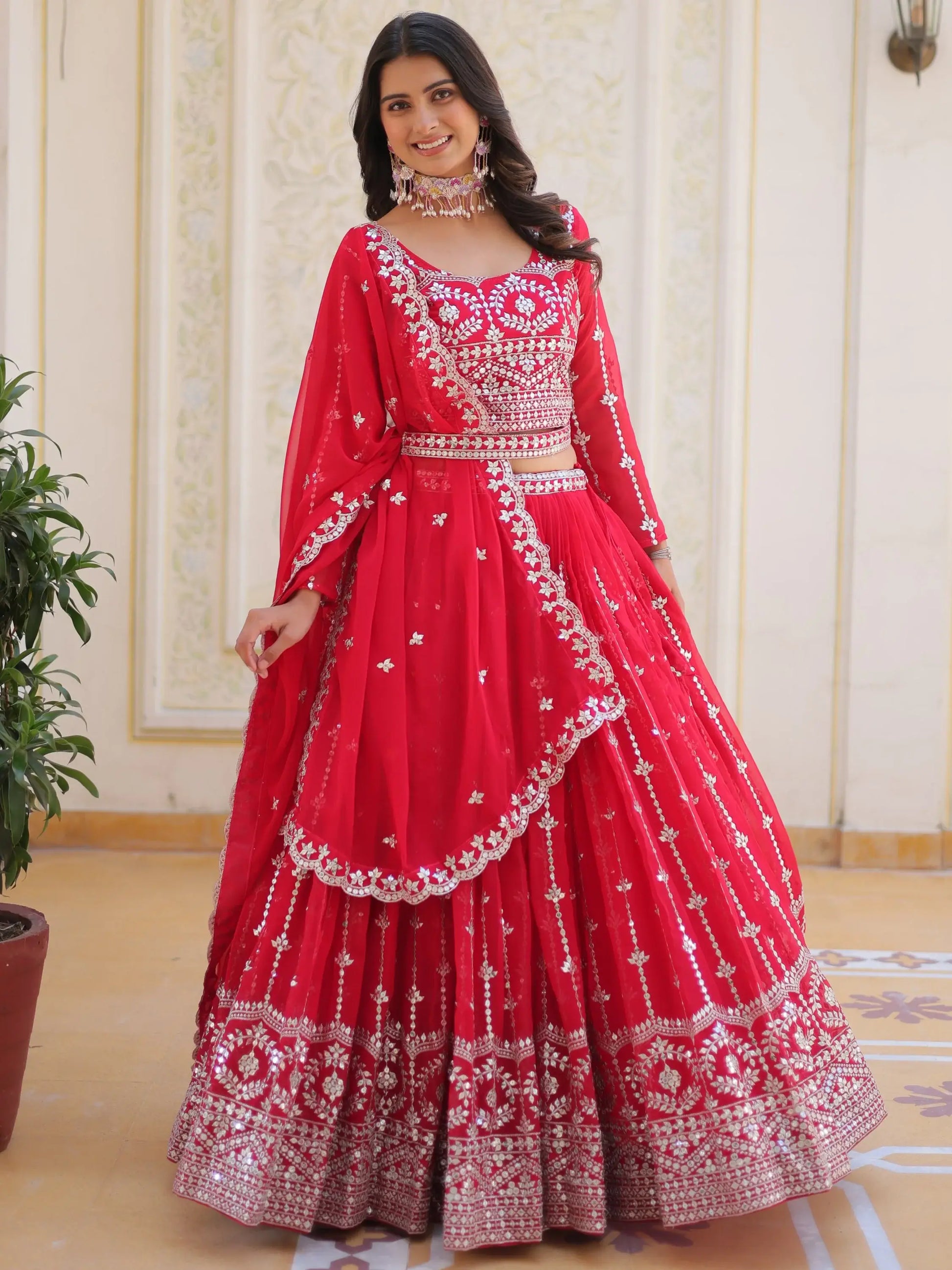 Fabulous Pink Sequins Georgette Party Wear Lehenga Choli With Dupatta - Zeel Clothing