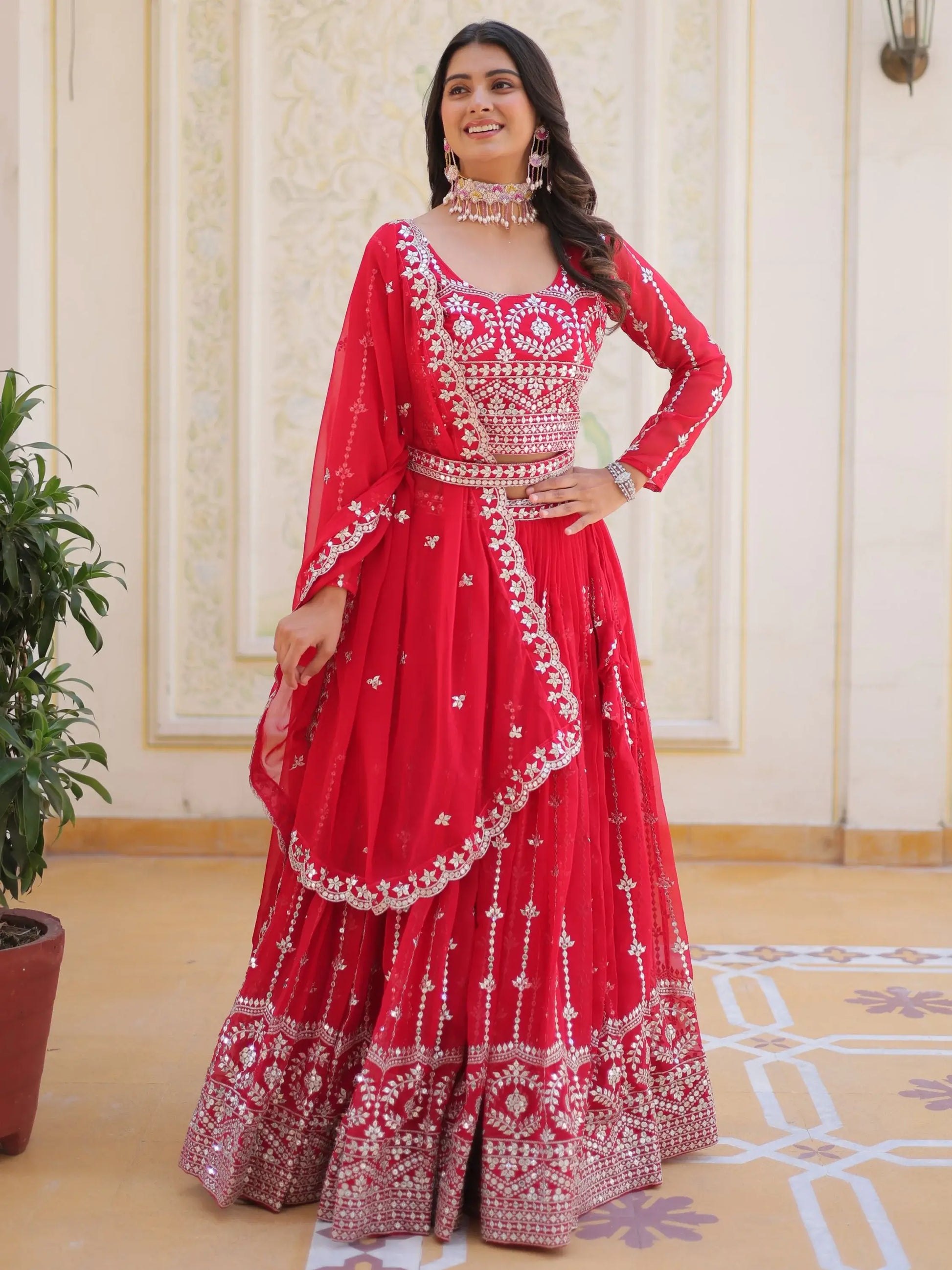 Fabulous Pink Sequins Georgette Party Wear Lehenga Choli With Dupatta - Zeel Clothing