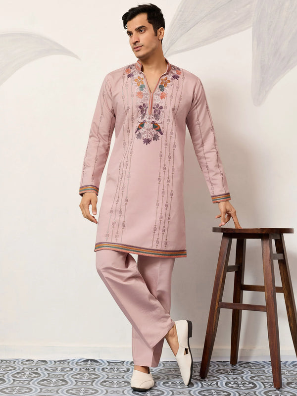 Fabulous Pink Sequins Work Viscose Silk Events Wear Men’s Kurta