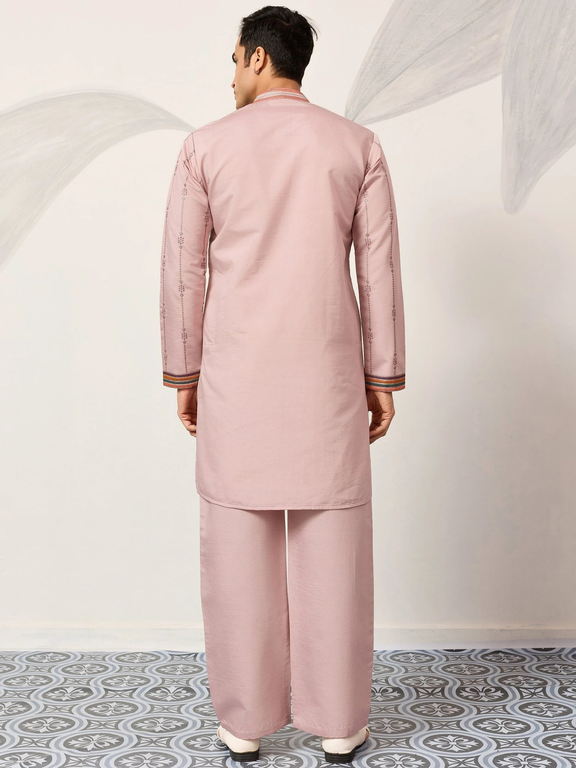 Fabulous Pink Sequins Work Viscose Silk Events Wear Men’s Kurta