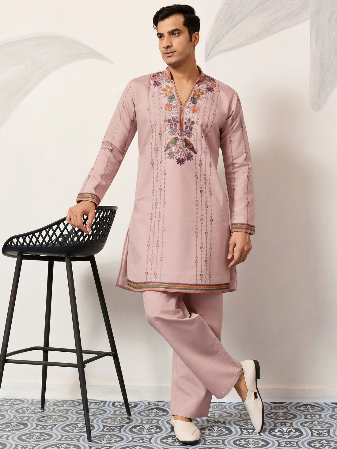 Fabulous Pink Sequins Work Viscose Silk Events Wear Men’s Kurta