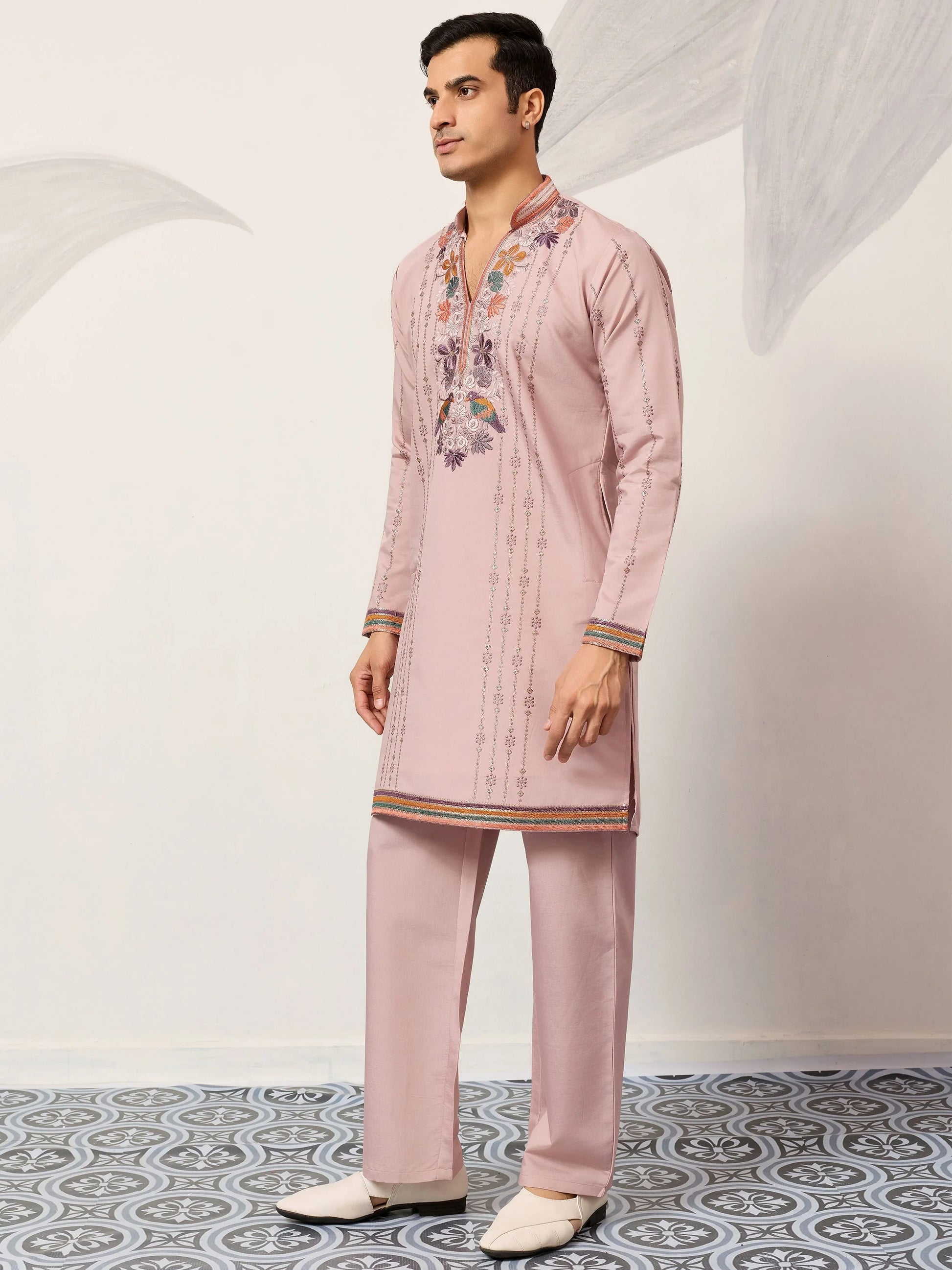 Fabulous Pink Sequins Work Viscose Silk Events Wear Men’s Kurta