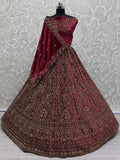 Fabulous Pink Velvet Bridal Lehenga Choli With Double Dupatta - Zeel Clothing