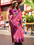Fabulous Pink Zari Weaving Banarasi Silk Event Wear Saree With Blouse - Zeel Clothing