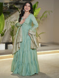 Fabulous Pista Green Chanderi Anarkali Suit With Banarasi Silk Dupatta - Zeel Clothing