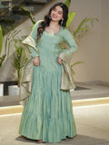 Fabulous Pista Green Chanderi Anarkali Suit With Banarasi Silk Dupatta - Zeel Clothing