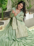 Fabulous Pista Green Chanderi Anarkali Suit With Banarasi Silk Dupatta - Zeel Clothing