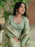 Fabulous Pista Green Chanderi Anarkali Suit With Banarasi Silk Dupatta - Zeel Clothing