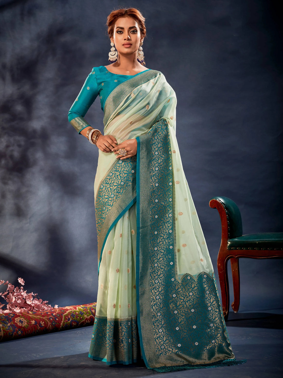 Fabulous Pista Green Woven Organza Silk Festival Wear Saree - Zeel Clothing