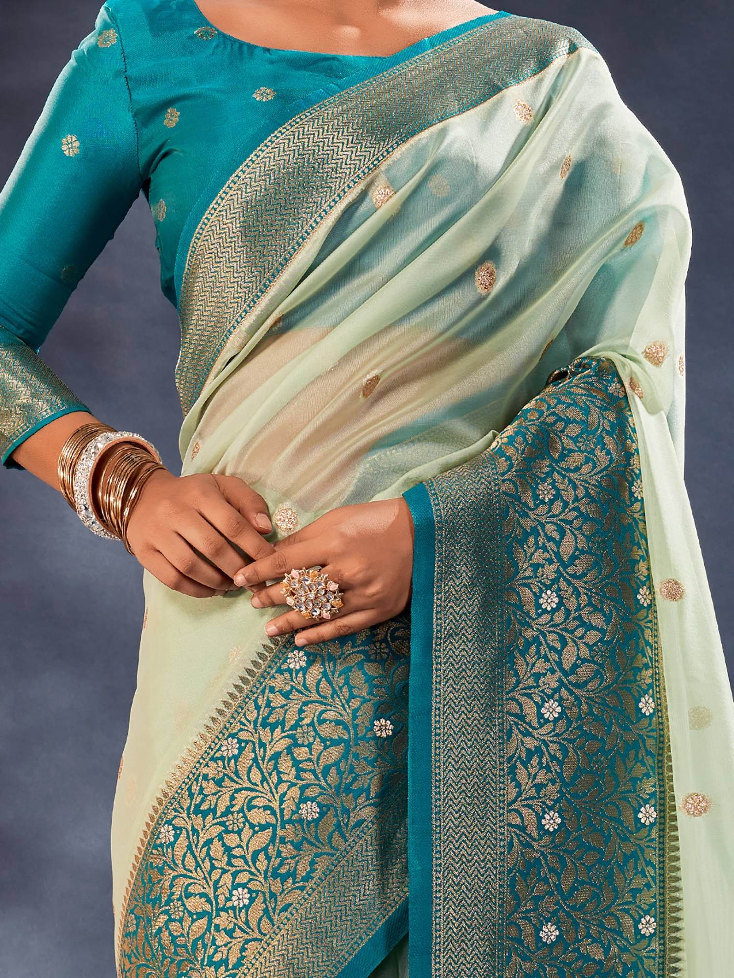 Fabulous Pista Green Woven Organza Silk Festival Wear Saree - Zeel Clothing