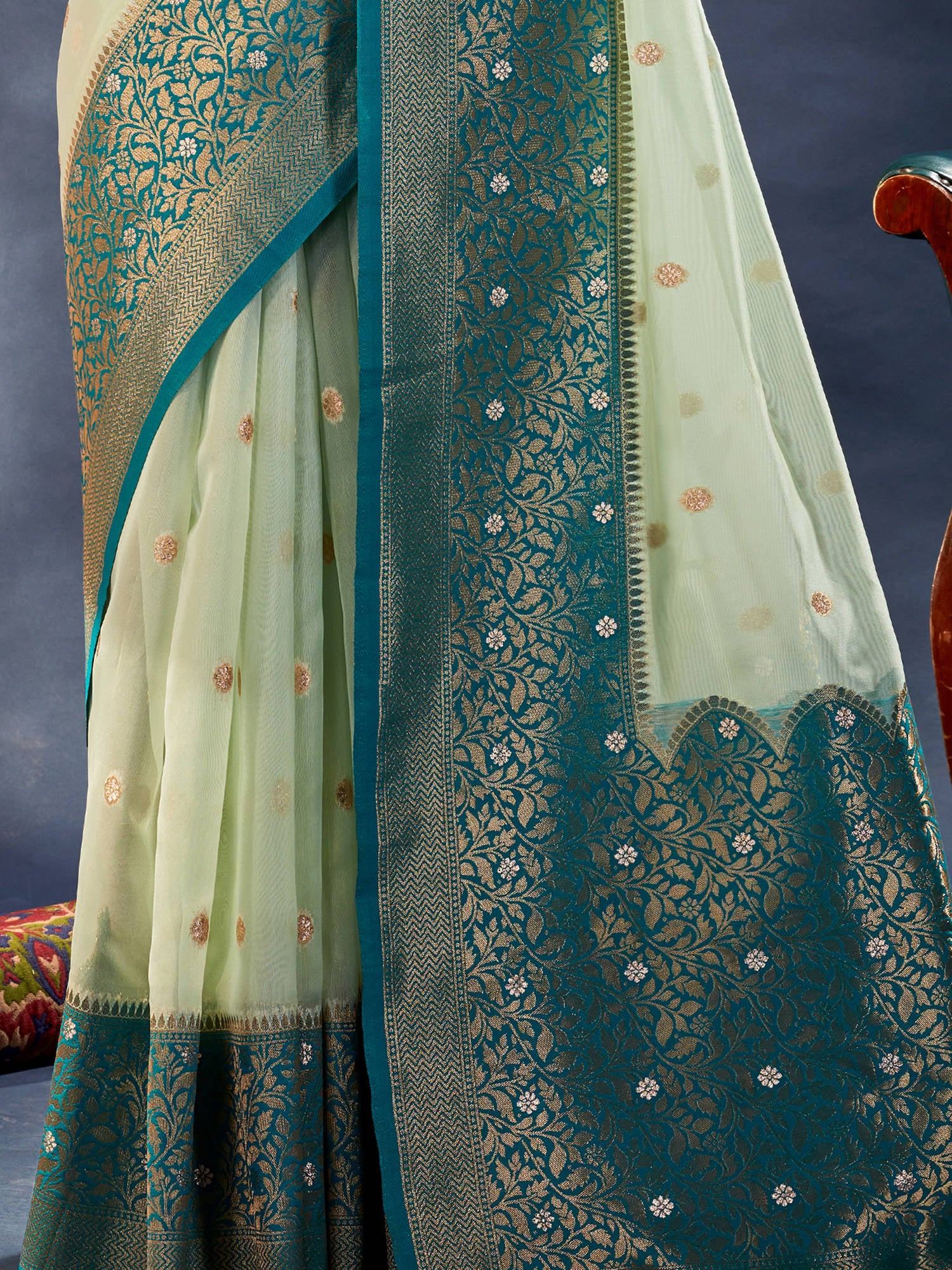 Fabulous Pista Green Woven Organza Silk Festival Wear Saree - Zeel Clothing
