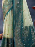 Fabulous Pista Green Woven Organza Silk Festival Wear Saree - Zeel Clothing
