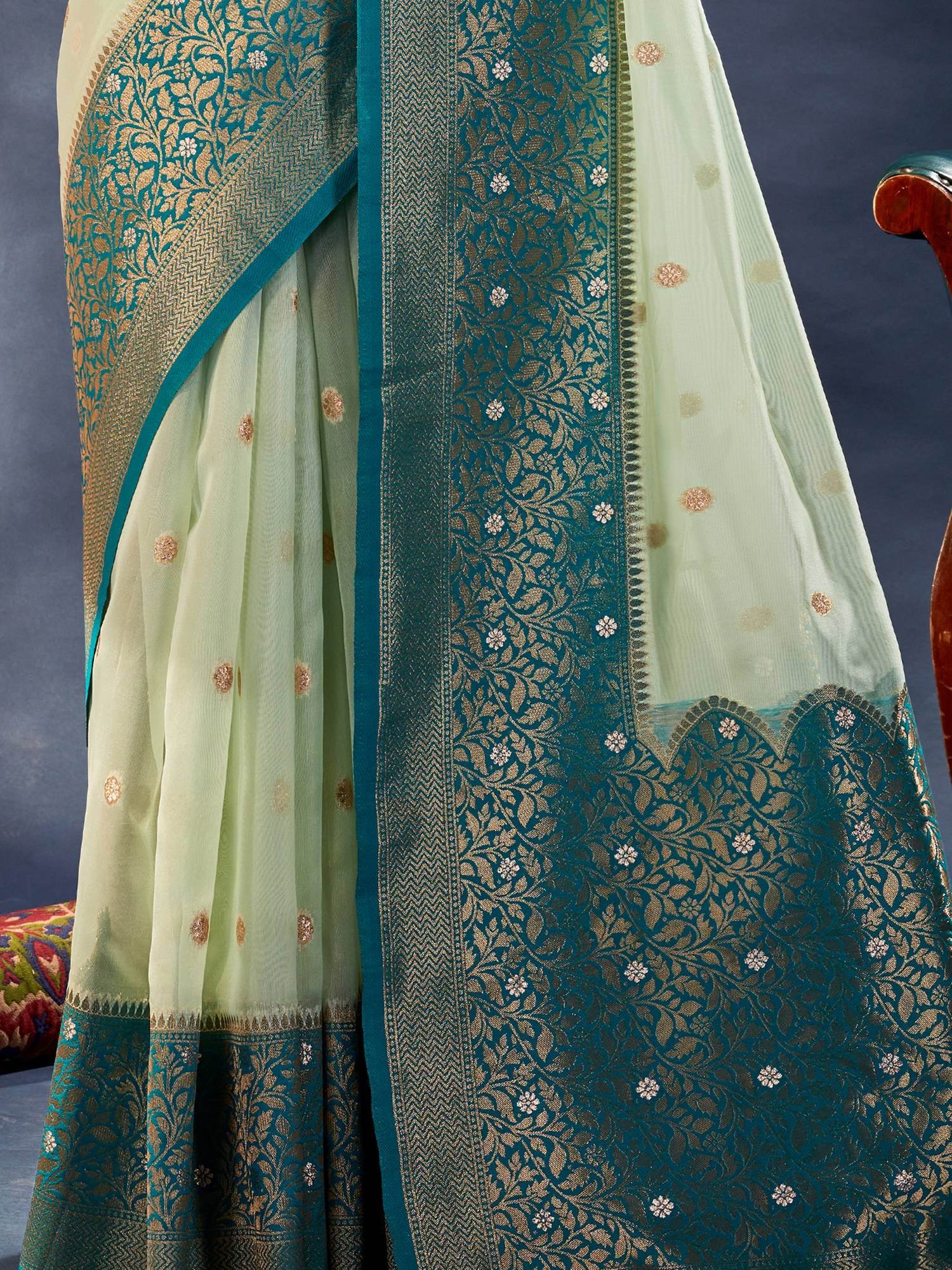 Fabulous Pista Green Woven Organza Silk Festival Wear Saree - Zeel Clothing