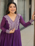 Fabulous Purple Cutdana Embroidery Georgette Wedding Wear Gown - Zeel Clothing