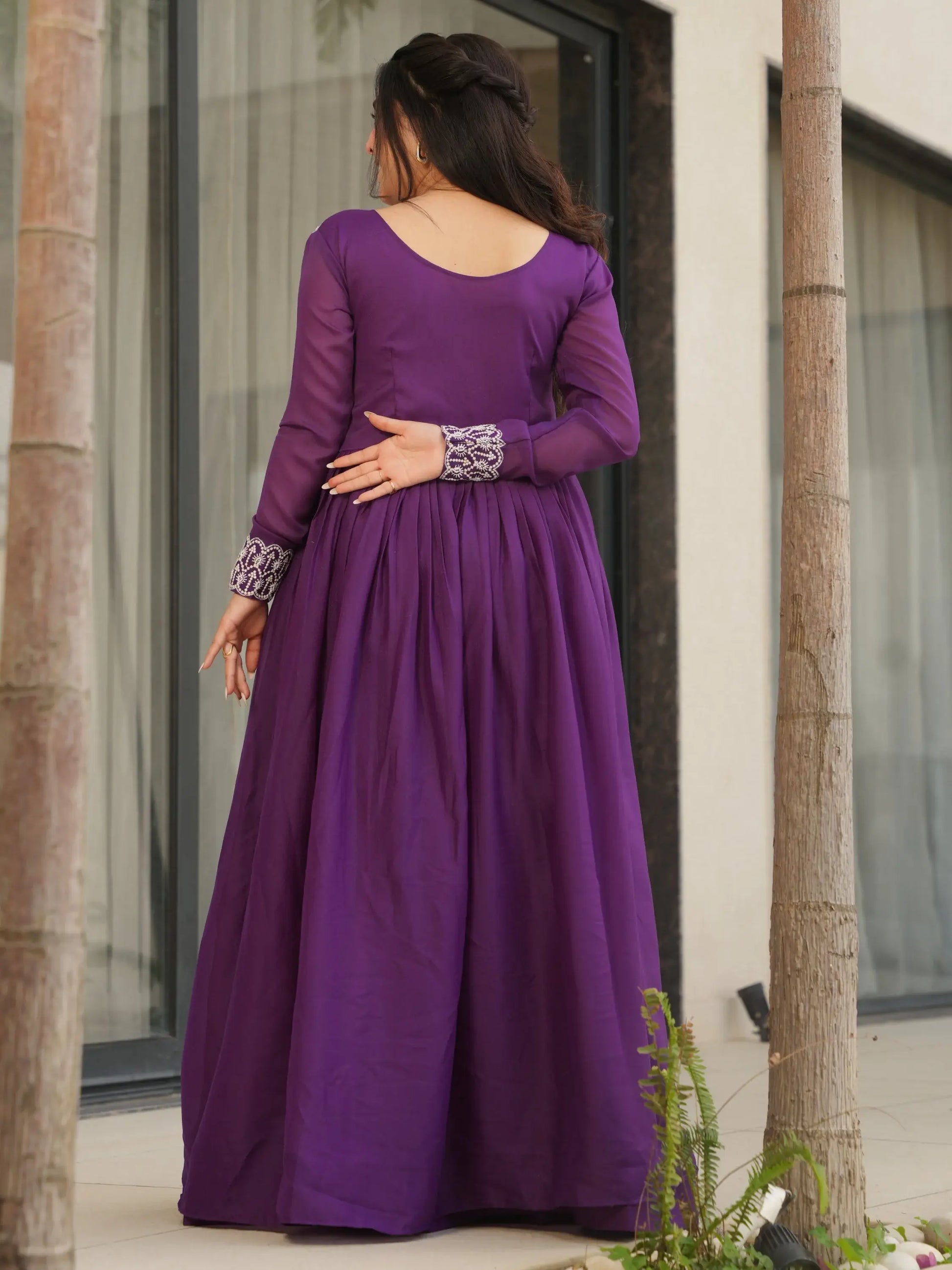 Fabulous Purple Cutdana Embroidery Georgette Wedding Wear Gown - Zeel Clothing