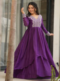 Fabulous Purple Cutdana Embroidery Georgette Wedding Wear Gown - Zeel Clothing