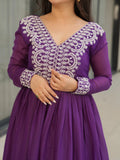 Fabulous Purple Cutdana Embroidery Georgette Wedding Wear Gown - Zeel Clothing