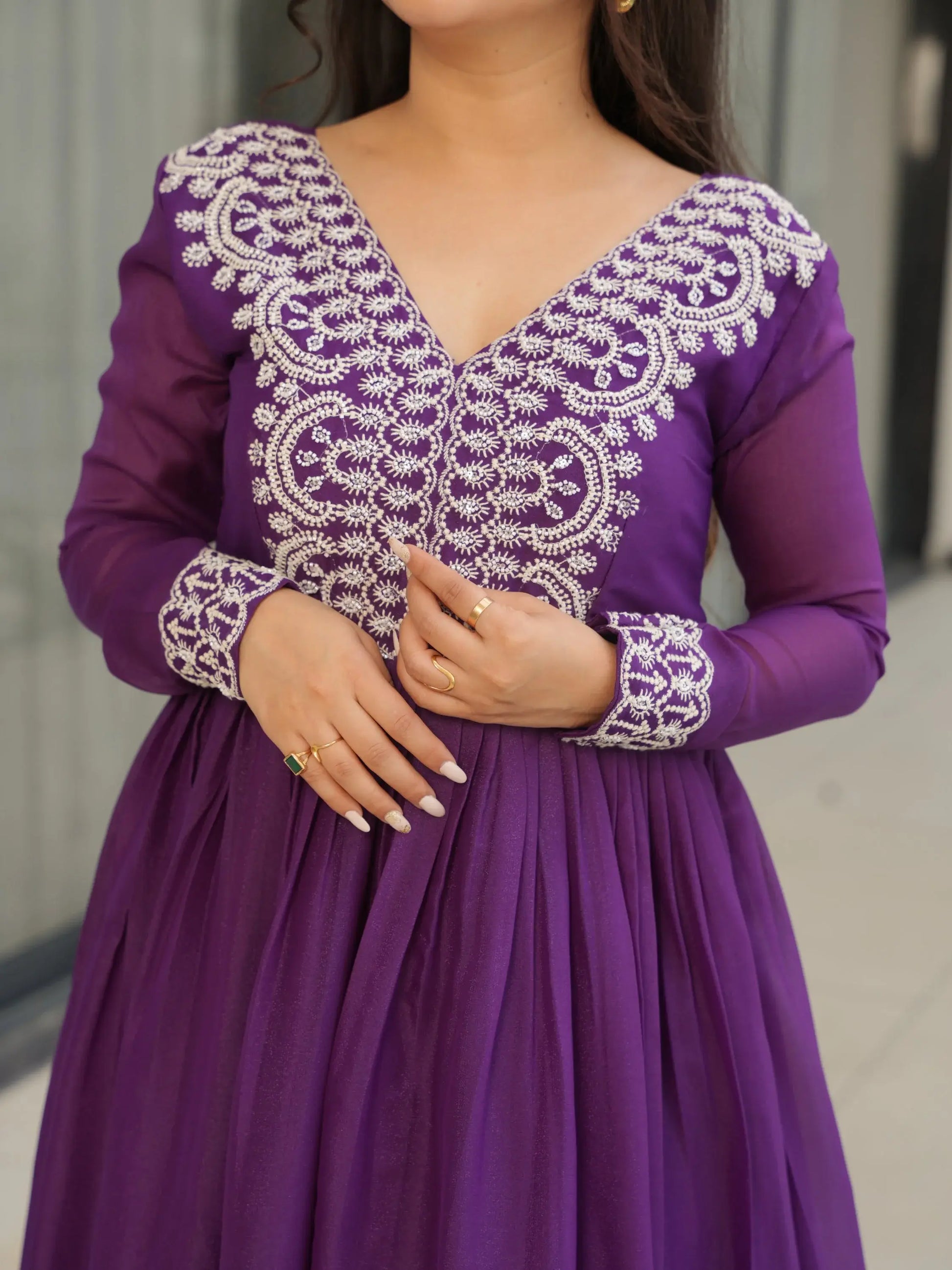 Fabulous Purple Cutdana Embroidery Georgette Wedding Wear Gown - Zeel Clothing