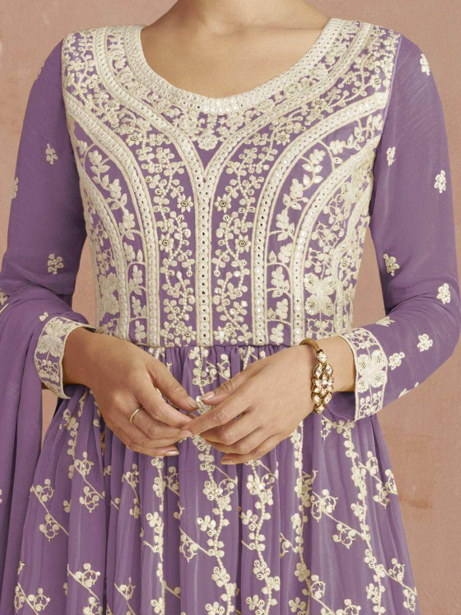 Fabulous Purple Embroidered Georgette Festival Wear Palazzo Suit - Zeel Clothing