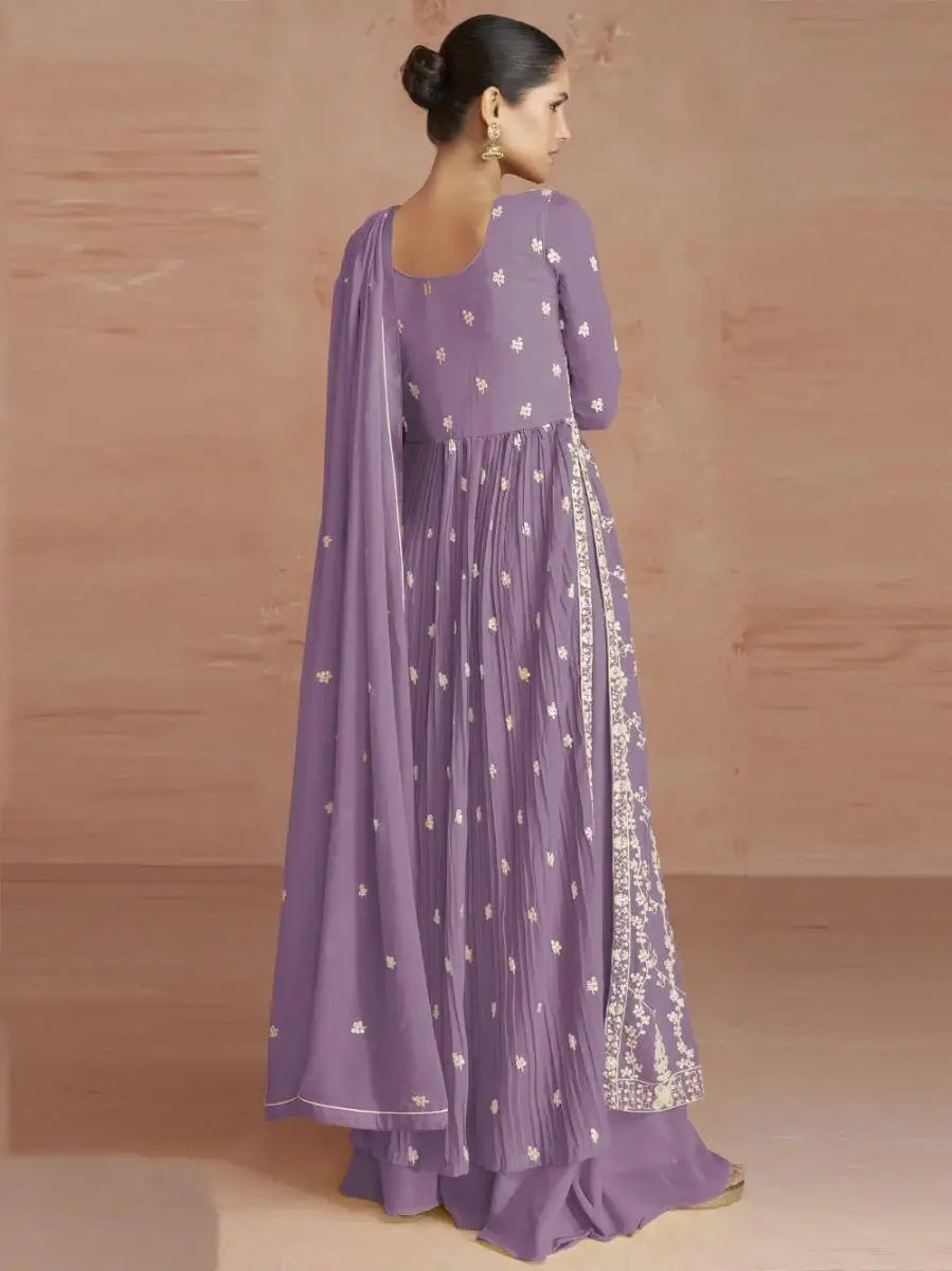 Fabulous Purple Embroidered Georgette Festival Wear Palazzo Suit - Zeel Clothing