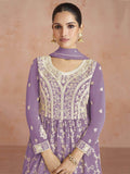 Fabulous Purple Embroidered Georgette Festival Wear Palazzo Suit - Zeel Clothing