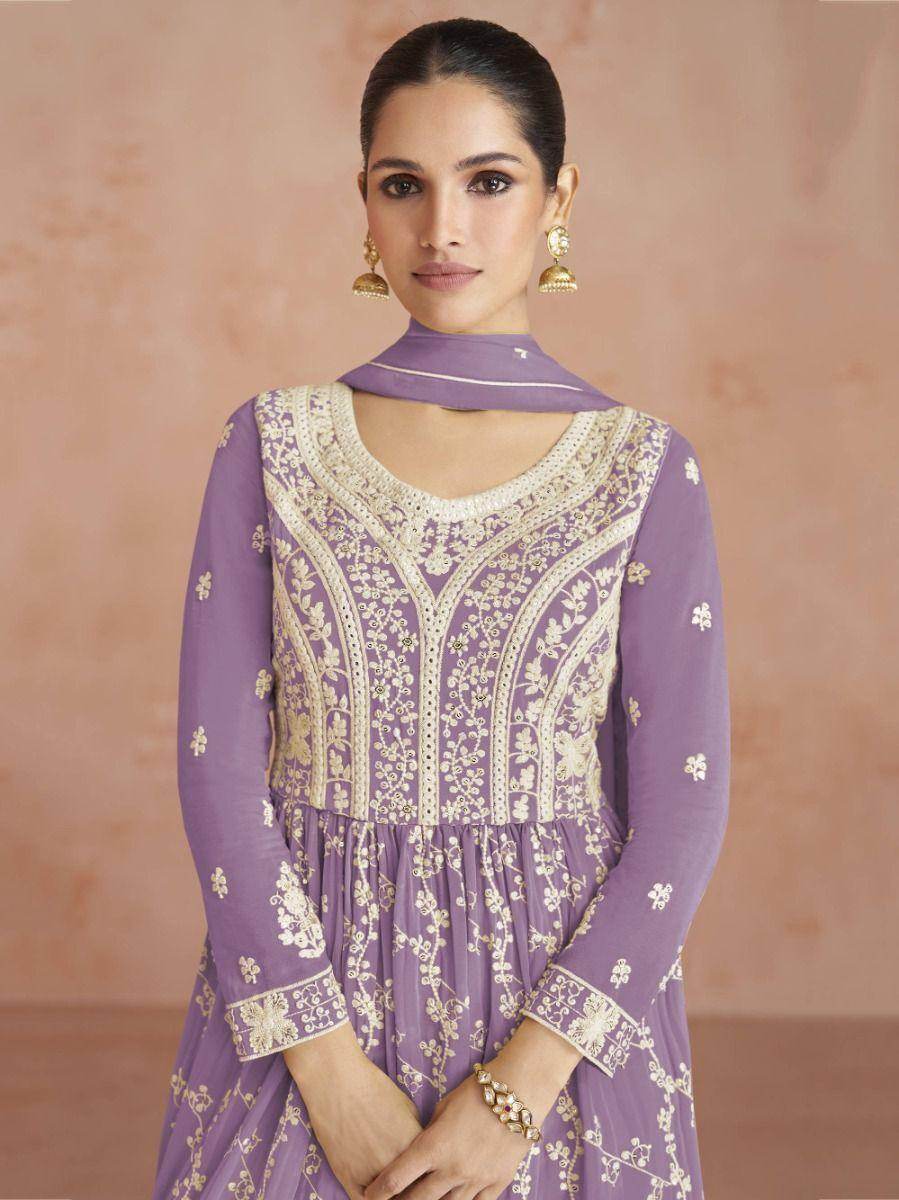 Fabulous Purple Embroidered Georgette Festival Wear Palazzo Suit - Zeel Clothing