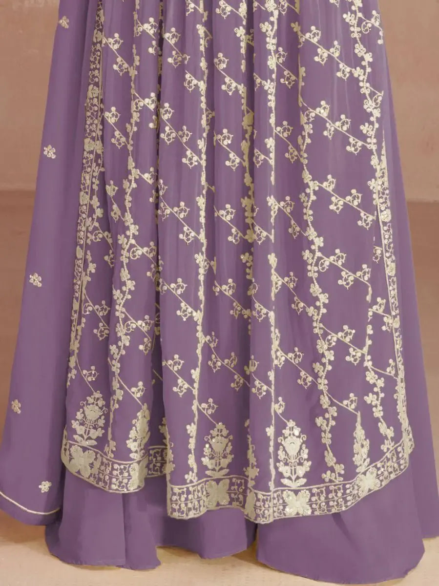 Fabulous Purple Embroidered Georgette Festival Wear Palazzo Suit - Zeel Clothing