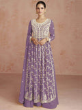 Fabulous Purple Embroidered Georgette Festival Wear Palazzo Suit - Zeel Clothing