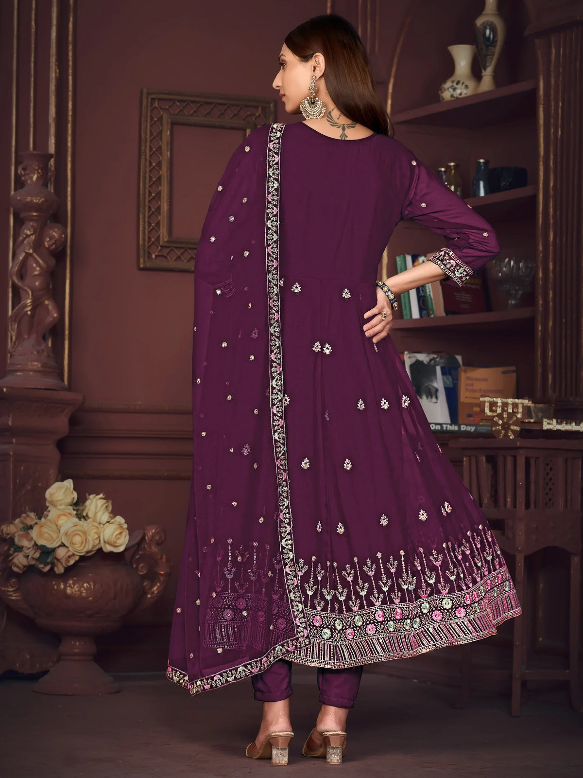Fabulous Purple Embroidered Georgette Festive Wear Anarkali Suit - Zeel Clothing