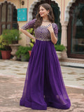 Fabulous Purple Embroidered Georgette Reception Wear Gown - Zeel Clothing