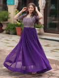Fabulous Purple Embroidered Georgette Reception Wear Gown - Zeel Clothing